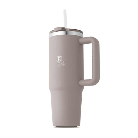 Product image of Thermo mug 1L. Part of the Taupe Collection . Features: • Material: 18/10 stainless steel, cap: plastic, with matt powder coating • Capacity: 1 L • Accessories: • 30 cm straw • Color: matt taupe • Packin.... (Studio view). Official Berlinger Haus product, boosted by Promintra sl.