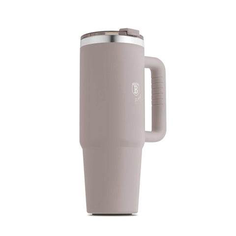 Product image of Thermo mug 1L. Part of the Taupe Collection . Features: • Material: 18/10 stainless steel, cap: plastic, with matt powder coating • Capacity: 1 L • Accessories: • 30 cm straw • Color: matt taupe • Packin.... (Studio view). Official Berlinger Haus product, boosted by Promintra sl.