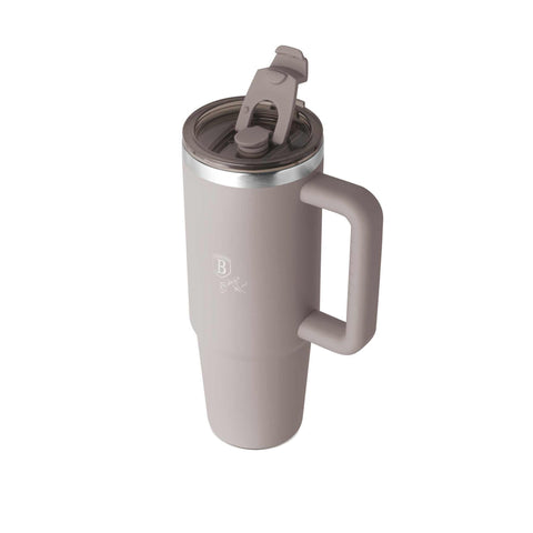 Product image of Thermo mug 1L. Part of the Taupe Collection . Features: • Material: 18/10 stainless steel, cap: plastic, with matt powder coating • Capacity: 1 L • Accessories: • 30 cm straw • Color: matt taupe • Packin.... (Studio view). Official Berlinger Haus product, boosted by Promintra sl.