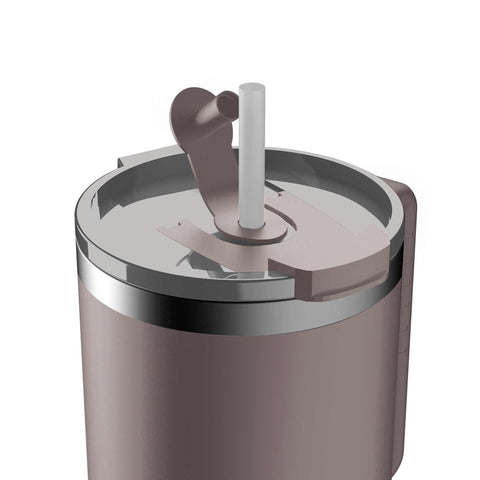 Product image of Thermo mug 1L. Part of the Taupe Collection . Features: • Material: 18/10 stainless steel, cap: plastic, with matt powder coating • Capacity: 1 L • Accessories: • 30 cm straw • Color: matt taupe • Packin.... (Studio view). Official Berlinger Haus product, boosted by Promintra sl.