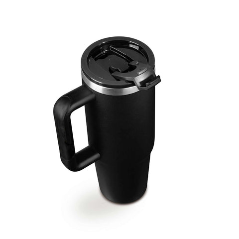 Product image of Thermo mug 1L. Part of the Matte Black Collection . Features: • Material: 18/10 stainless steel, cap: plastic, with matt powder coating • Capacity: 1 L • Accessories: • 30 cm straw • Color: black • Packing: ha.... (Studio view). Official Berlinger Haus product, boosted by Promintra sl.