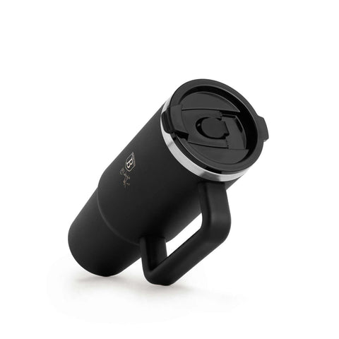 Product image of Thermo mug 1L. Part of the Matte Black Collection . Features: • Material: 18/10 stainless steel, cap: plastic, with matt powder coating • Capacity: 1 L • Accessories: • 30 cm straw • Color: black • Packing: ha.... (Studio view). Official Berlinger Haus product, boosted by Promintra sl.
