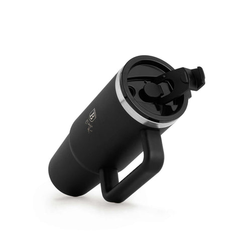Product image of Thermo mug 1L. Part of the Matte Black Collection . Features: • Material: 18/10 stainless steel, cap: plastic, with matt powder coating • Capacity: 1 L • Accessories: • 30 cm straw • Color: black • Packing: ha.... (Studio view). Official Berlinger Haus product, boosted by Promintra sl.