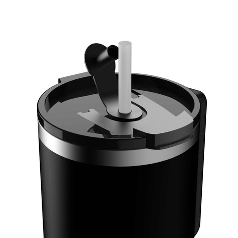 Product image of Thermo mug 1L. Part of the Matte Black Collection . Features: • Material: 18/10 stainless steel, cap: plastic, with matt powder coating • Capacity: 1 L • Accessories: • 30 cm straw • Color: black • Packing: ha.... (Studio view). Official Berlinger Haus product, boosted by Promintra sl.