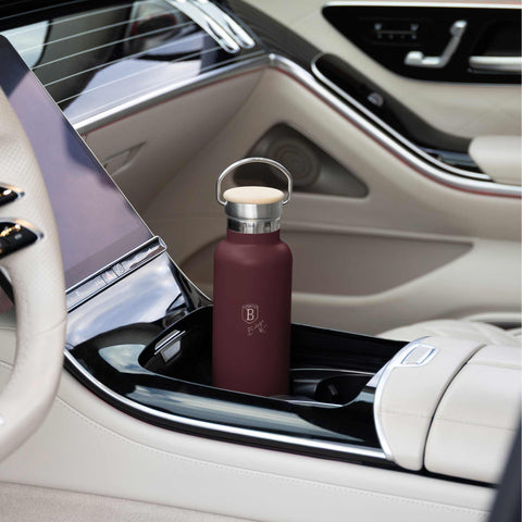  BH/8840, Termo con tapa de bambú 0,5L, Burdeos mate, termo con tapa de bambú, termo, botella para beber