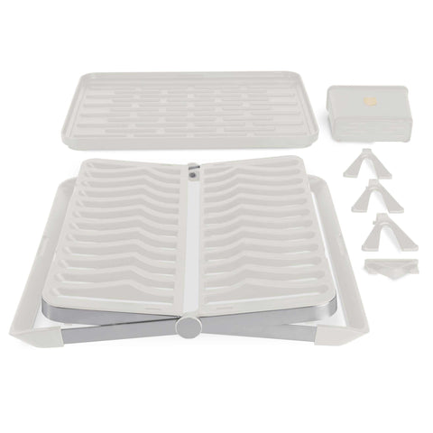 Product image of Dish rack. Part of the Sahara Collection . Features: • Material: stainless steel, plastic • Size: 48*35,4*27,2 cm • Removable tray • Extra hanging hooks • Color: cream. (Studio view). Official Berlinger Haus product, boosted by Promintra sl.
