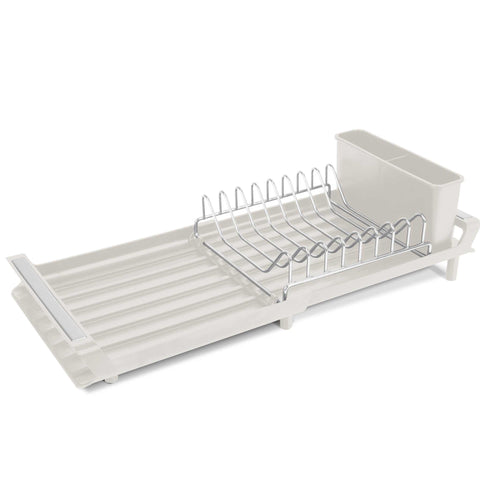 Product image of Adjustable dish rack. Part of the Sahara Collection . Features: • Material: stainless steel, plastic, iron • Size: 27,9-46,5*20*11,6 cm • Adjustable tray • Color: cream. (Studio view). Official Berlinger Haus product, boosted by Promintra sl.