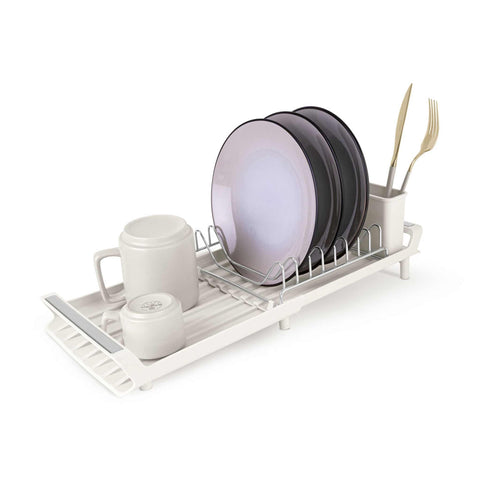Product image of Adjustable dish rack. Part of the Sahara Collection . Features: • Material: stainless steel, plastic, iron • Size: 27,9-46,5*20*11,6 cm • Adjustable tray • Color: cream. (Studio view). Official Berlinger Haus product, boosted by Promintra sl.