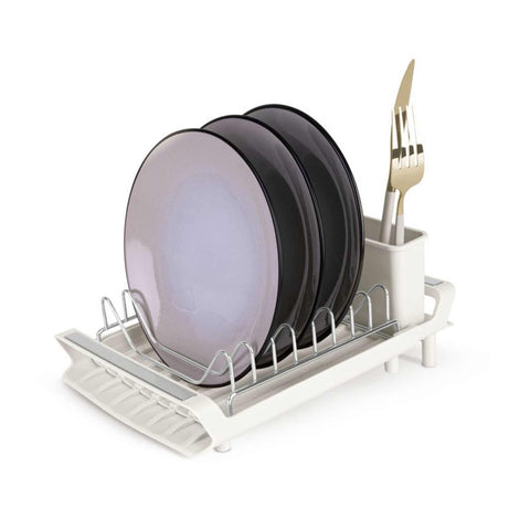 Product image of Adjustable dish rack. Part of the Sahara Collection . Features: • Material: stainless steel, plastic, iron • Size: 27,9-46,5*20*11,6 cm • Adjustable tray • Color: cream. (Studio view). Official Berlinger Haus product, boosted by Promintra sl.