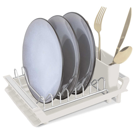 Product image of Adjustable dish rack. Part of the Sahara Collection . Features: • Material: stainless steel, plastic, iron • Size: 27,9-46,5*20*11,6 cm • Adjustable tray • Color: cream. (Studio view). Official Berlinger Haus product, boosted by Promintra sl.