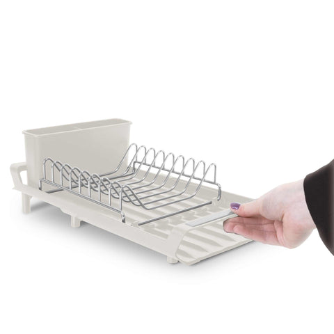 Product image of Adjustable dish rack. Part of the Sahara Collection . Features: • Material: stainless steel, plastic, iron • Size: 27,9-46,5*20*11,6 cm • Adjustable tray • Color: cream. (Studio view). Official Berlinger Haus product, boosted by Promintra sl.