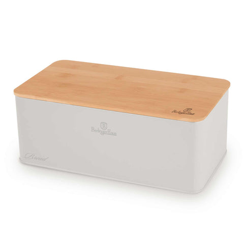 Product image of Bread box with 3pcs canister set. Part of the Sahara Collection . Features: • Material: carbon steel with matt powder coating, bamboo • Include: • Bread box 33*18*12 cm • Sugar canister Ø10*13 cm • Tea canister Ø10*13 cm • .... (Studio view). Official Berlinger Haus product, boosted by Promintra sl.