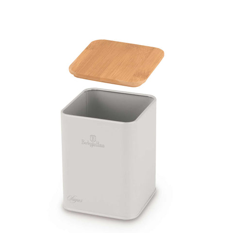 Product image of Bread box with 3pcs canister set. Part of the Sahara Collection . Features: • Material: carbon steel with matt powder coating, bamboo • Include: • Bread box 33*18*12 cm • Sugar canister Ø10*13 cm • Tea canister Ø10*13 cm • .... (Studio view). Official Berlinger Haus product, boosted by Promintra sl.