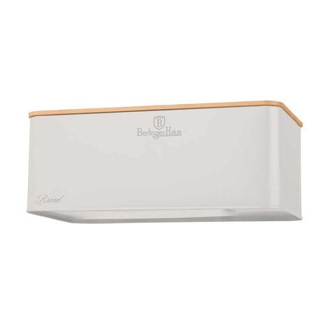 Product image of Bread box with 3pcs canister set. Part of the Sahara Collection . Features: • Material: carbon steel with matt powder coating, bamboo • Include: • Bread box 33*18*12 cm • Sugar canister Ø10*13 cm • Tea canister Ø10*13 cm • .... (Studio view). Official Berlinger Haus product, boosted by Promintra sl.