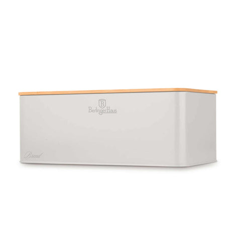 Product image of Bread box with 3pcs canister set. Part of the Sahara Collection . Features: • Material: carbon steel with matt powder coating, bamboo • Include: • Bread box 33*18*12 cm • Sugar canister Ø10*13 cm • Tea canister Ø10*13 cm • .... (Studio view). Official Berlinger Haus product, boosted by Promintra sl.