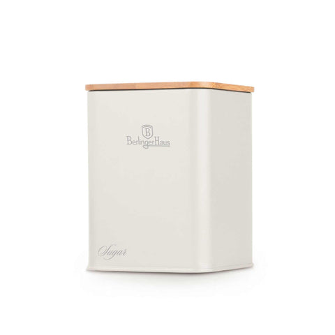 Product image of Bread box with 3pcs canister set. Part of the Sahara Collection . Features: • Material: carbon steel with matt powder coating, bamboo • Include: • Bread box 33*18*12 cm • Sugar canister Ø10*13 cm • Tea canister Ø10*13 cm • .... (Studio view). Official Berlinger Haus product, boosted by Promintra sl.
