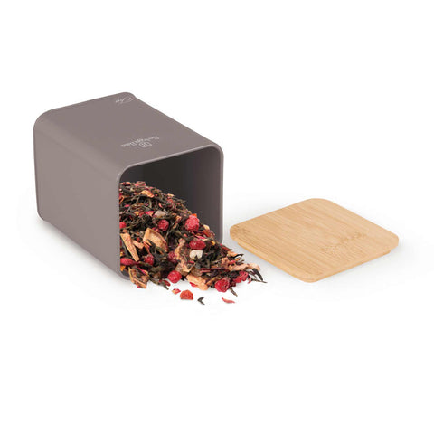 Product image of Bread box with 3pcs canister set. Part of the Taupe Collection . Features: • Material: carbon steel with matt powder coating, bamboo • Include: • Bread box 33*18*12 cm • Sugar canister Ø10*13 cm • Tea canister Ø10*13 cm • .... (Studio view). Official Berlinger Haus product, boosted by Promintra sl.
