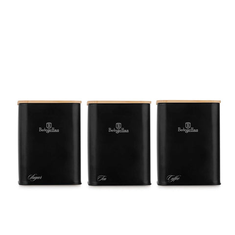  BH/8903, Panera con juego de 3 recipientes, Negro mate, Panera con juego de recipientes, Juego de recipientes, Botes de cocina, Contenedores de almacenamiento, Panera, Panera, Almacenamiento de alimentos