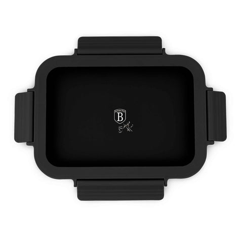 Product image of Lunch box. Part of the Black Vantage Collection/Matte Black Collection/Black Silver Collection . Features: • Material: plastic, silicone • Capacity: • 24*18 cm, 1320 ml • Color: matt black. (Studio view). Official Berlinger Haus product, boosted by Promintra sl.