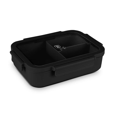 Product image of Lunch box. Part of the Black Vantage Collection/Matte Black Collection/Black Silver Collection . Features: • Material: plastic, silicone • Capacity: • 24*18 cm, 1320 ml • Color: matt black. (Studio view). Official Berlinger Haus product, boosted by Promintra sl.
