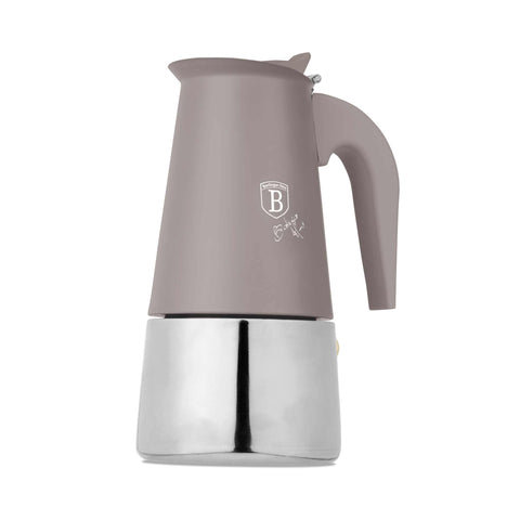 BH/8910, Cafetera de 6 tazas APTA PARA INDUCCIÓN, Color topo mate, Cafetera, Cafetera de acero inoxidable, Cafetera moka, Moka Express, Electrodomésticos de cocina