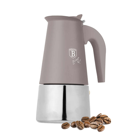 BH/8910, Cafetera de 6 tazas APTA PARA INDUCCIÓN, Color topo mate, Cafetera, Cafetera de acero inoxidable, Cafetera moka, Moka Express, Electrodomésticos de cocina