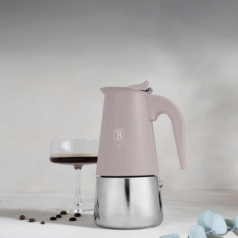 BH/8910, Cafetera de 6 tazas APTA PARA INDUCCIÓN, Color topo mate, Cafetera, Cafetera de acero inoxidable, Cafetera moka, Moka Express, Electrodomésticos de cocina