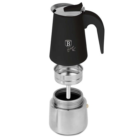  BH/8912, Cafetera de 6 tazas APTA PARA INDUCCIÓN, Negro Mate, Cafetera, Cafetera de acero inoxidable, Cafetera moka, Moka Express, Electrodomésticos de cocina