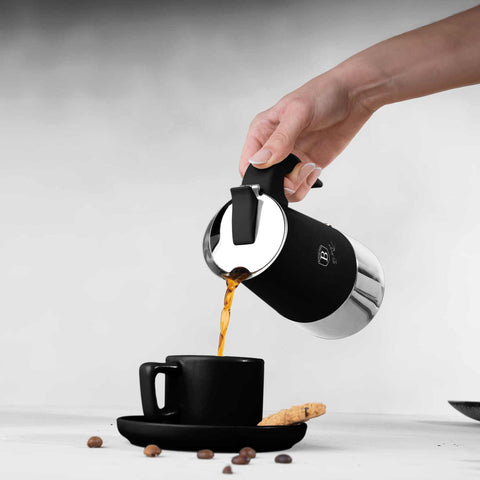  BH/8912, Cafetera de 6 tazas APTA PARA INDUCCIÓN, Negro Mate, Cafetera, Cafetera de acero inoxidable, Cafetera moka, Moka Express, Electrodomésticos de cocina