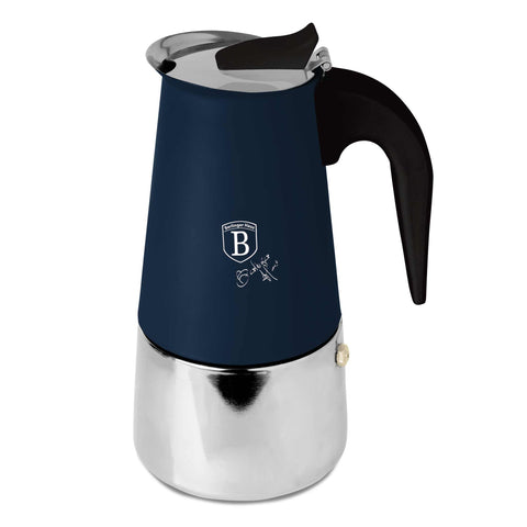 Product image of Coffee maker 6cups GOOD FOR INDUCTION. Part of the Deep Sea Collection . Features: • Material: 18/10 stainless steel • Capacity: 6 cups, 300 ml • Color: matt blue. (Studio view). Official Berlinger Haus product, boosted by Promintra sl.