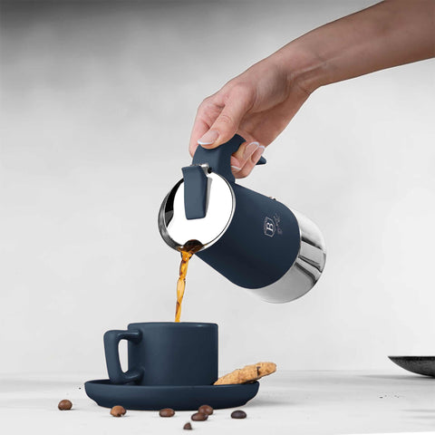  BH/8913, Cafetera de 6 tazas APTA PARA INDUCCIÓN, Azul Mate, Cafetera, Cafetera de acero inoxidable, Cafetera moka, Moka Express, Electrodomésticos de cocina