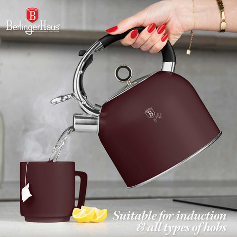  BH/8919, Hervidor con tapa de cristal 3,0L APTO PARA INDUCCIÓN, Burdeos Mate, Hervidor con tapa de cristal