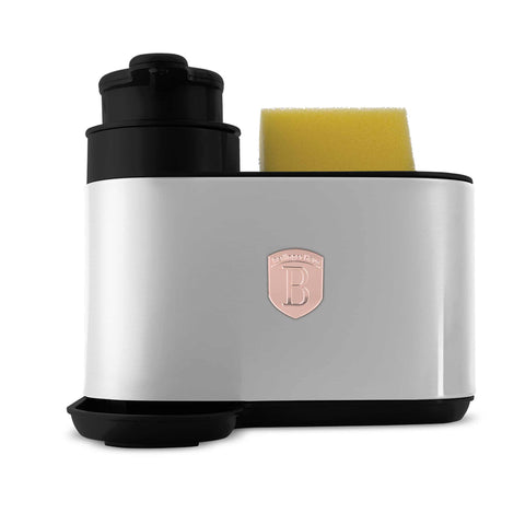 Product image of Soap dispenser. Part of the Black Rose Collection . Features: • Material: stainless steel, plastic • Size: 15,8*12,7*17,8 cm • Color: black- rose gold. (Studio view). Official Berlinger Haus product, boosted by Promintra sl.