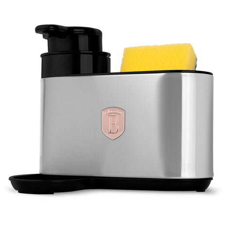Product image of Soap dispenser. Part of the Black Rose Collection . Features: • Material: stainless steel, plastic • Size: 15,8*12,7*17,8 cm • Color: black- rose gold. (Studio view). Official Berlinger Haus product, boosted by Promintra sl.