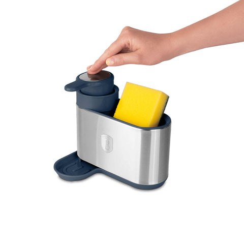 Product image of Soap dispenser. Part of the Deep Sea Collection . Features: • Material: stainless steel, plastic • Size: 15,8*12,7*17,8 cm • Color: matt blue. (Studio view). Official Berlinger Haus product, boosted by Promintra sl.
