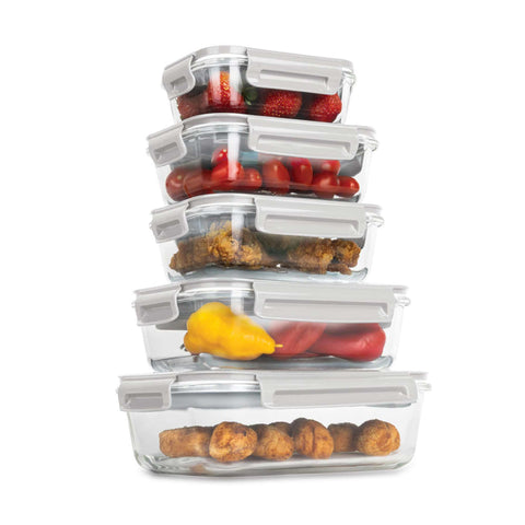 BH/8937, Juego de 5 recipientes de vidrio para alimentos, Vidrio, recipiente para alimentos, recipiente de vidrio para alimentos, caja para alimentos, almacenamiento de alimentos