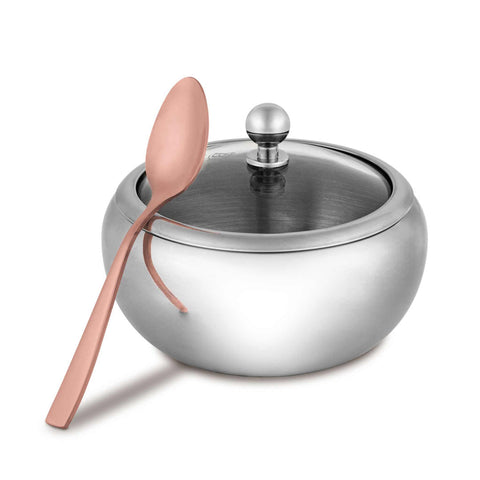  BH/8947, Azucarero redondo con tapa de cristal, Acero inoxidable, Azucarero