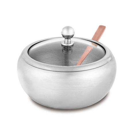  BH/8947, Azucarero redondo con tapa de cristal, Acero inoxidable, Azucarero