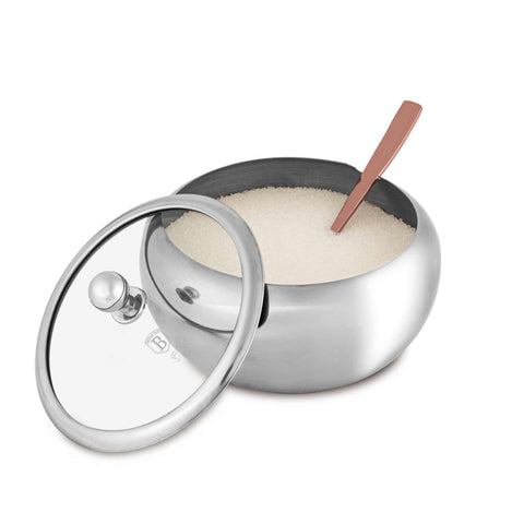  BH/8947, Azucarero redondo con tapa de cristal, Acero inoxidable, Azucarero