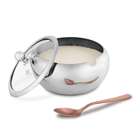  BH/8947, Azucarero redondo con tapa de cristal, Acero inoxidable, Azucarero