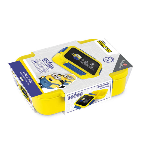 Product image of Lunch box. Part of the Minions Collection . Features: • Material: plastic, silicone • Capacity: • 24*18 cm, 1320 ml • Color: yellow- blue. (Studio view). Official Berlinger Haus product, boosted by Promintra sl.