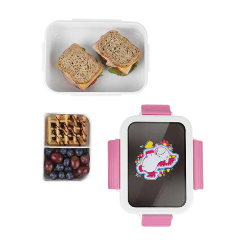 Product image of Lunch box. Part of the Minions Collection . Features: • Material: plastic, silicone • Capacity: • 24*18 cm, 1320 ml • Color: pink- white. (Studio view). Official Berlinger Haus product, boosted by Promintra sl.
