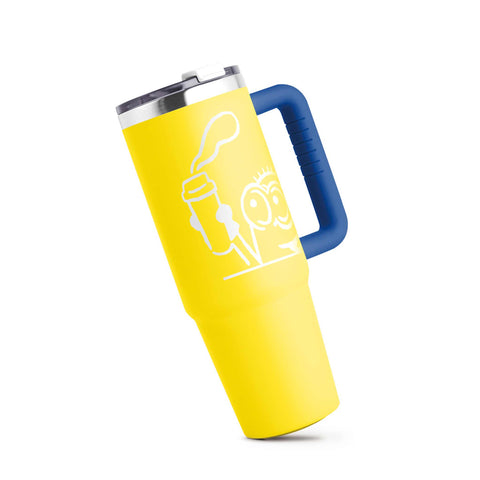 Product image of Thermo mug 1L. Part of the Minions Collection . Features: • Material: 18/10 stainless steel, cap: plastic, with matt powder coating • Capacity: 1 L • Accessories: • 30 cm straw • Color: yellow- blue • Pack.... (Studio view). Official Berlinger Haus product, boosted by Promintra sl.