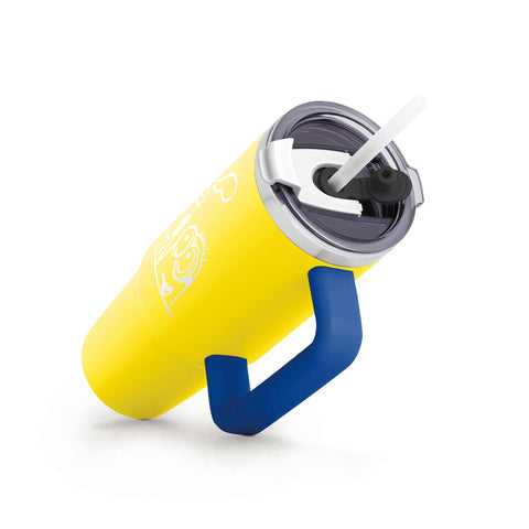 Product image of Thermo mug 1L. Part of the Minions Collection . Features: • Material: 18/10 stainless steel, cap: plastic, with matt powder coating • Capacity: 1 L • Accessories: • 30 cm straw • Color: yellow- blue • Pack.... (Studio view). Official Berlinger Haus product, boosted by Promintra sl.