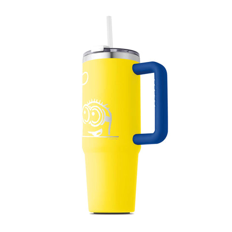Product image of Thermo mug 1L. Part of the Minions Collection . Features: • Material: 18/10 stainless steel, cap: plastic, with matt powder coating • Capacity: 1 L • Accessories: • 30 cm straw • Color: yellow- blue • Pack.... (Studio view). Official Berlinger Haus product, boosted by Promintra sl.