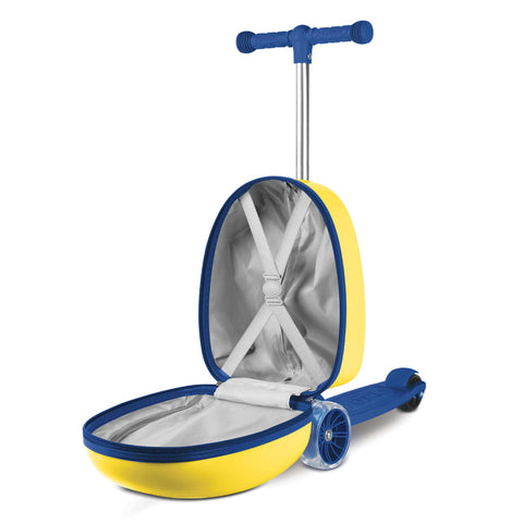 Product image of Scooter with suitcase. Part of the Minions Collection . Features: • Material: plastic, iron, polyester • 3-wheel stability • Scooter design • Two-way zippers • Comfortable grip • Adjustable height: 60-75 cm (handl.... (Studio view). Official Berlinger Haus product, boosted by Promintra sl.