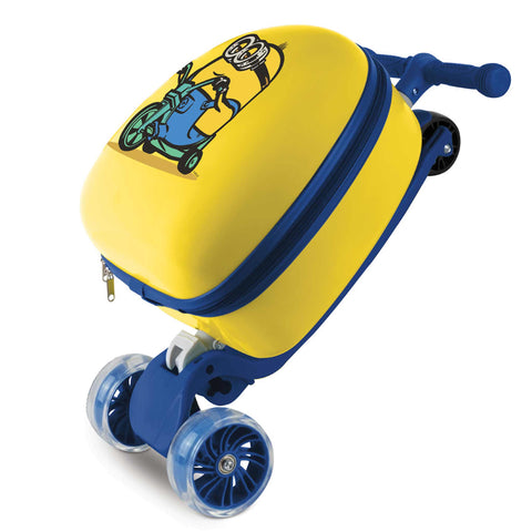 Product image of Scooter with suitcase. Part of the Minions Collection . Features: • Material: plastic, iron, polyester • 3-wheel stability • Scooter design • Two-way zippers • Comfortable grip • Adjustable height: 60-75 cm (handl.... (Studio view). Official Berlinger Haus product, boosted by Promintra sl.