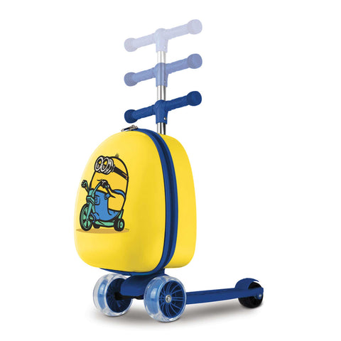 Product image of Scooter with suitcase. Part of the Minions Collection . Features: • Material: plastic, iron, polyester • 3-wheel stability • Scooter design • Two-way zippers • Comfortable grip • Adjustable height: 60-75 cm (handl.... (Studio view). Official Berlinger Haus product, boosted by Promintra sl.