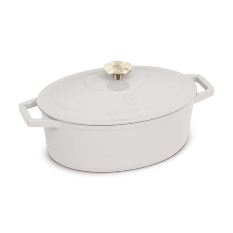  BH/8967, Asador ovalado de hierro fundido de 32 cm, Crema, Asador ovalado de 32 cm, Hierro fundido, Asador, Asador ovalado, Asador con tapa, Utensilios para hornear, Horneado