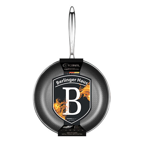 Product image of Frypan 24cm. Part of the Eternal Collection . Features: • Material: stainless steel with laser-cut surface • Size: 24*5 cm 1,7L REGISTERED DESIGN BY BERLINGER HAUS!. (Studio view). Official Berlinger Haus product, boosted by Promintra sl.